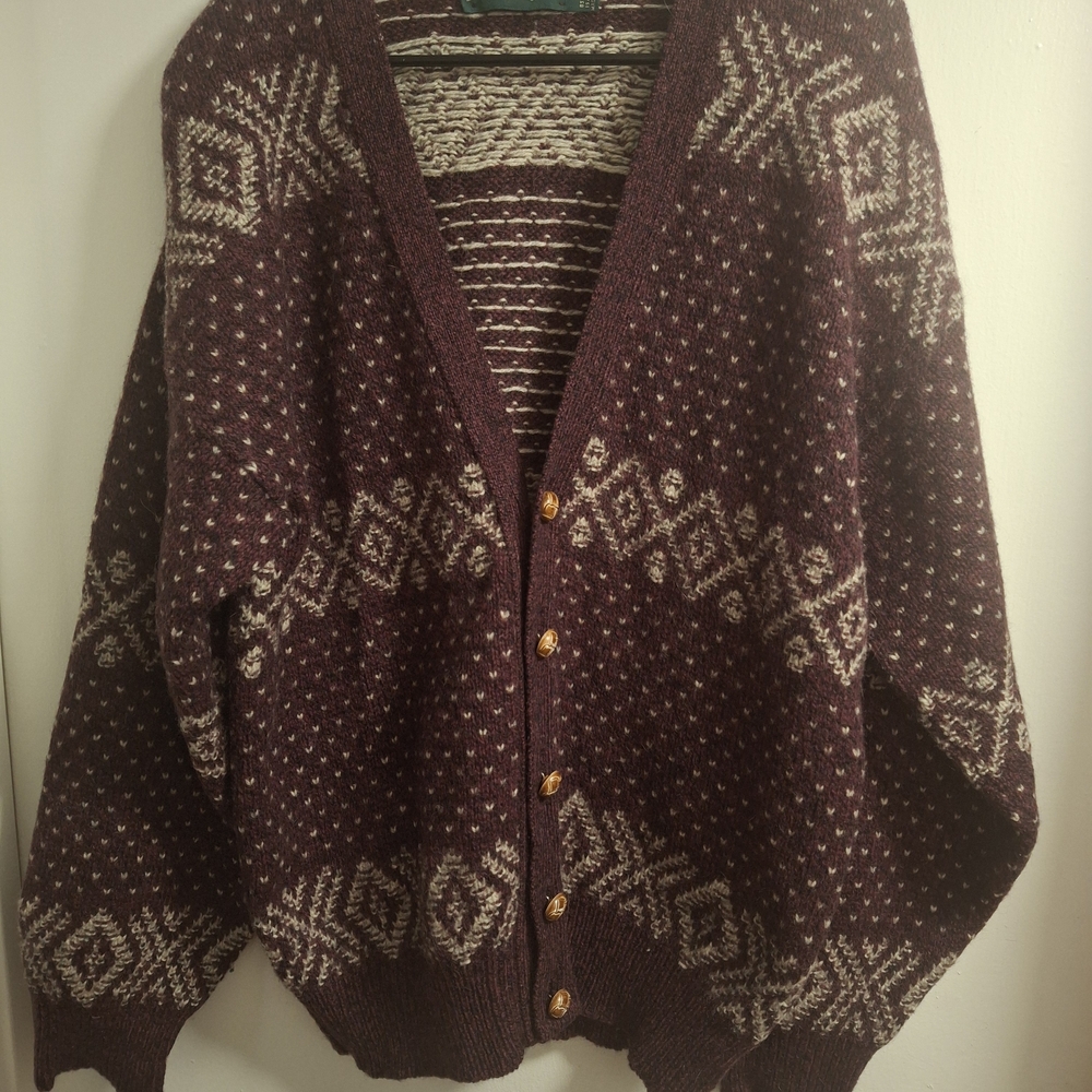 American Eagle Outfitters Maroon and Cream Cardigan